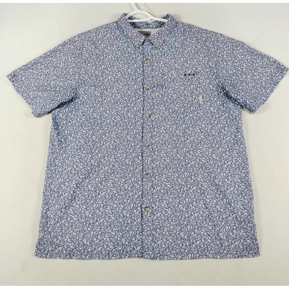 Columbia PFG Shirt Mens XL Blue Fishing Print Button Up Short Sleeve Vented‎
